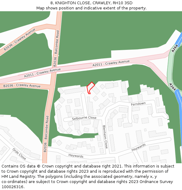 8, KNIGHTON CLOSE, CRAWLEY, RH10 3SD: Location map and indicative extent of plot