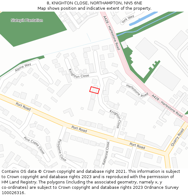 8, KNIGHTON CLOSE, NORTHAMPTON, NN5 6NE: Location map and indicative extent of plot