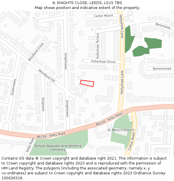 8, KNIGHTS CLOSE, LEEDS, LS15 7BS: Location map and indicative extent of plot