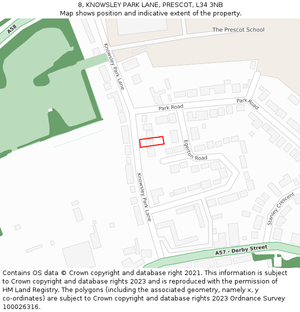 8, KNOWSLEY PARK LANE, PRESCOT, L34 3NB: Location map and indicative extent of plot