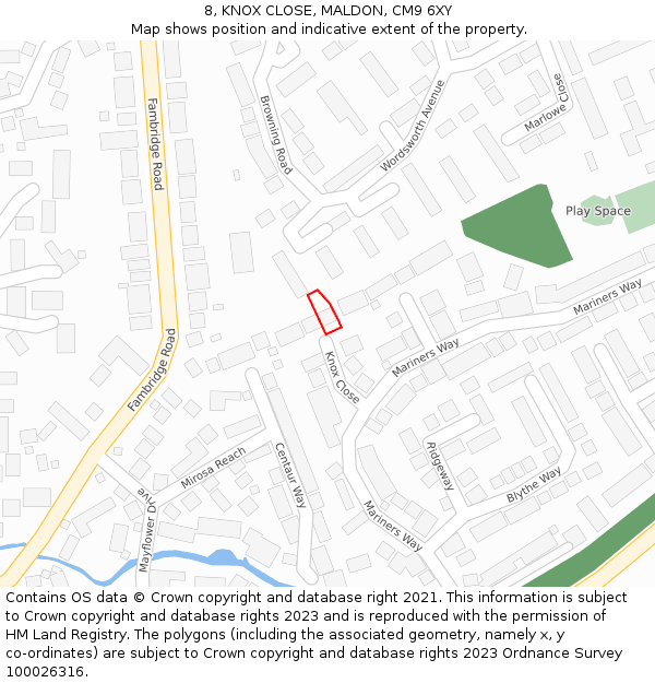 8, KNOX CLOSE, MALDON, CM9 6XY: Location map and indicative extent of plot