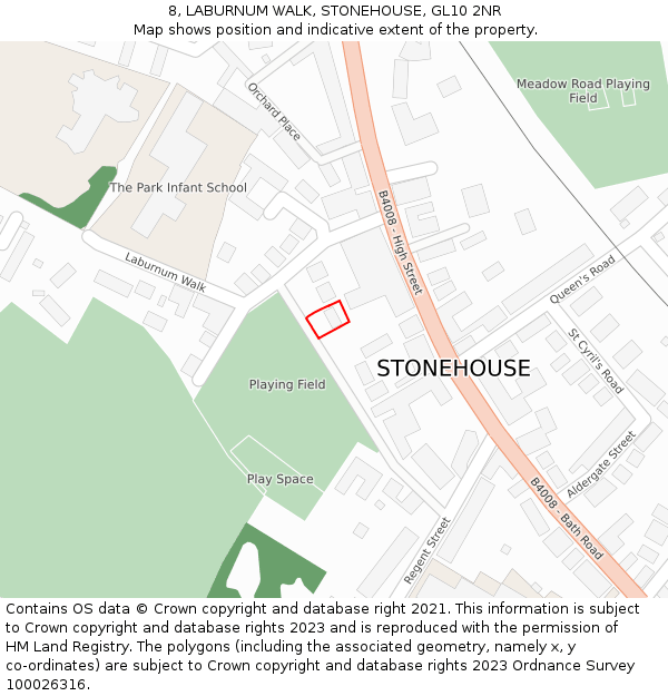 8, LABURNUM WALK, STONEHOUSE, GL10 2NR: Location map and indicative extent of plot