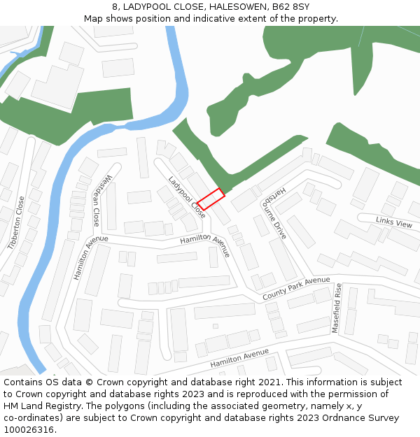 8, LADYPOOL CLOSE, HALESOWEN, B62 8SY: Location map and indicative extent of plot