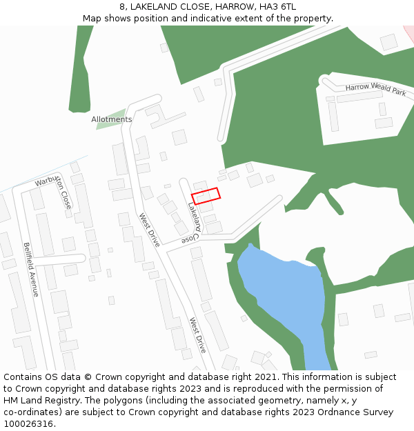 8, LAKELAND CLOSE, HARROW, HA3 6TL: Location map and indicative extent of plot