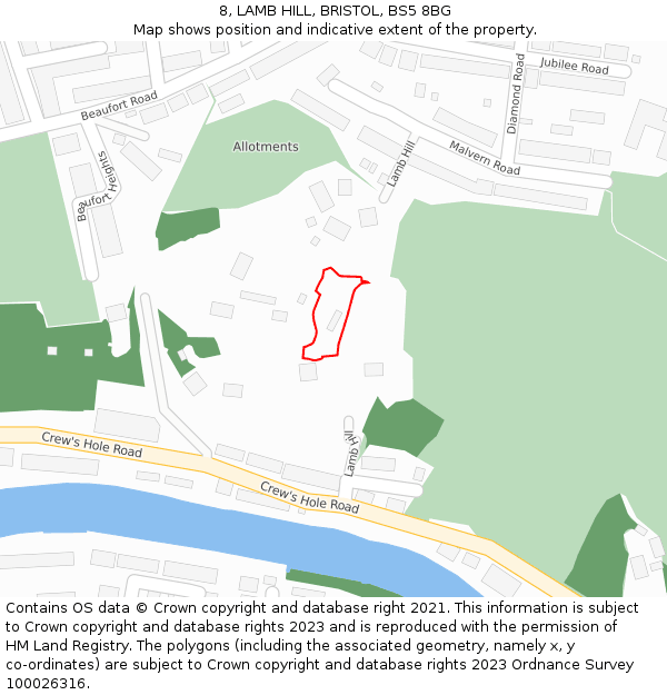 8, LAMB HILL, BRISTOL, BS5 8BG: Location map and indicative extent of plot