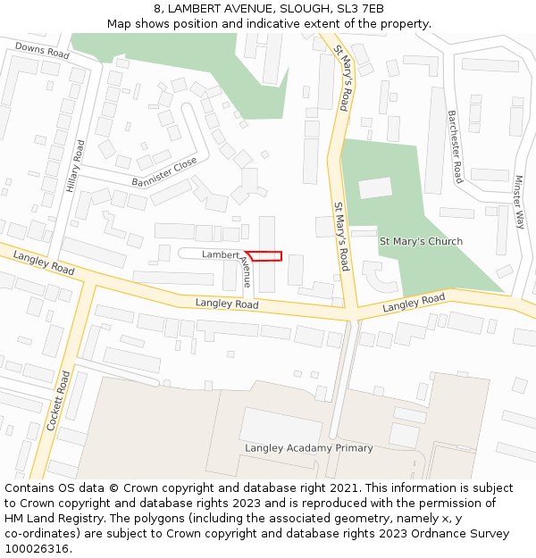 8, LAMBERT AVENUE, SLOUGH, SL3 7EB: Location map and indicative extent of plot