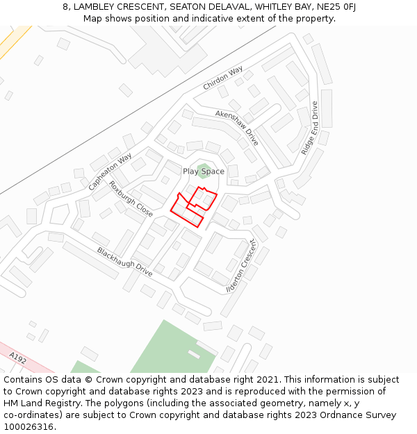 8, LAMBLEY CRESCENT, SEATON DELAVAL, WHITLEY BAY, NE25 0FJ: Location map and indicative extent of plot