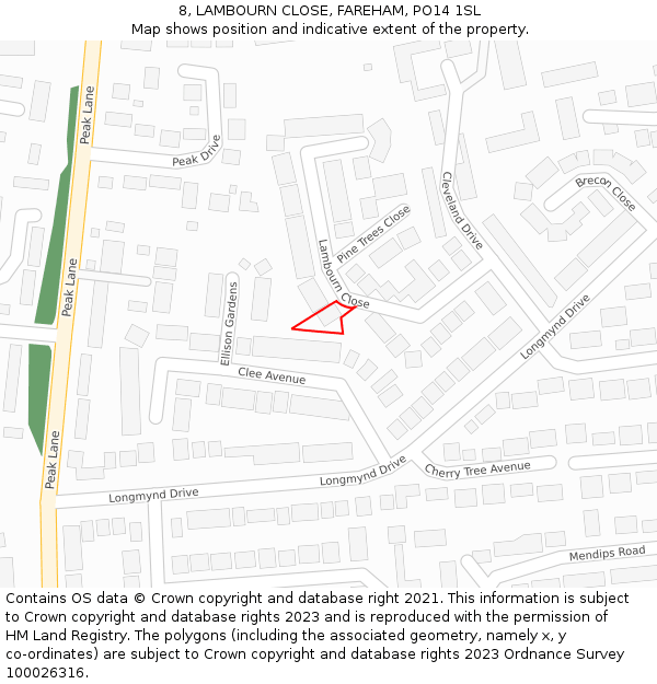 8, LAMBOURN CLOSE, FAREHAM, PO14 1SL: Location map and indicative extent of plot