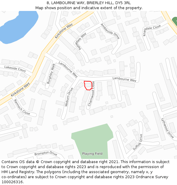 8, LAMBOURNE WAY, BRIERLEY HILL, DY5 3RL: Location map and indicative extent of plot