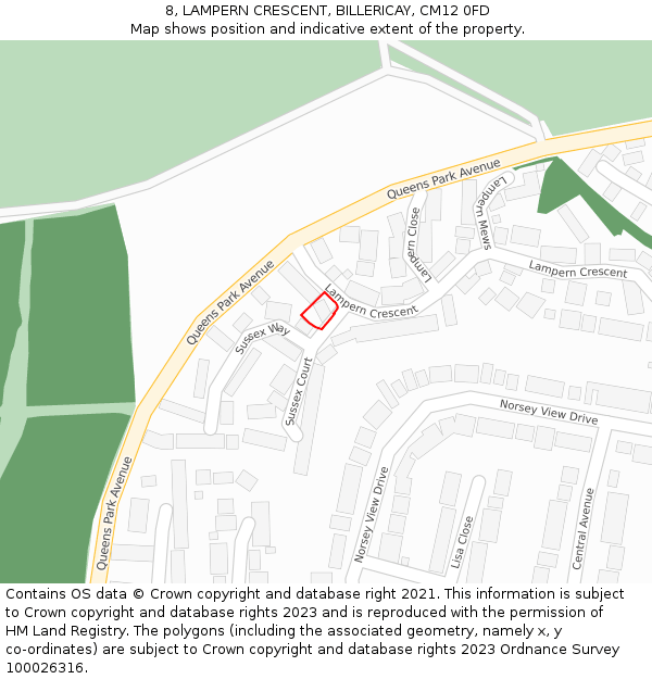 8, LAMPERN CRESCENT, BILLERICAY, CM12 0FD: Location map and indicative extent of plot