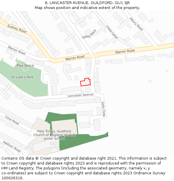 8, LANCASTER AVENUE, GUILDFORD, GU1 3JR: Location map and indicative extent of plot