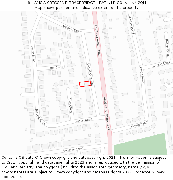 8, LANCIA CRESCENT, BRACEBRIDGE HEATH, LINCOLN, LN4 2QN: Location map and indicative extent of plot