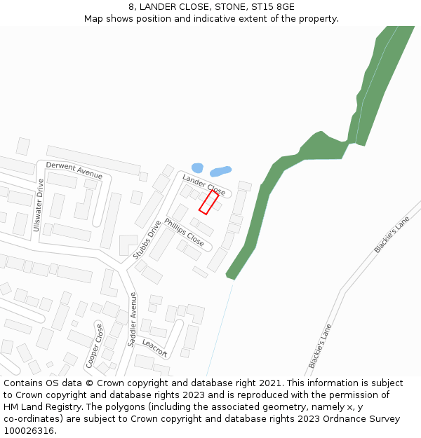 8, LANDER CLOSE, STONE, ST15 8GE: Location map and indicative extent of plot