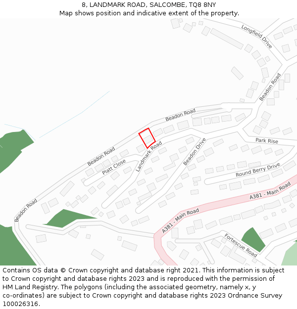 8, LANDMARK ROAD, SALCOMBE, TQ8 8NY: Location map and indicative extent of plot