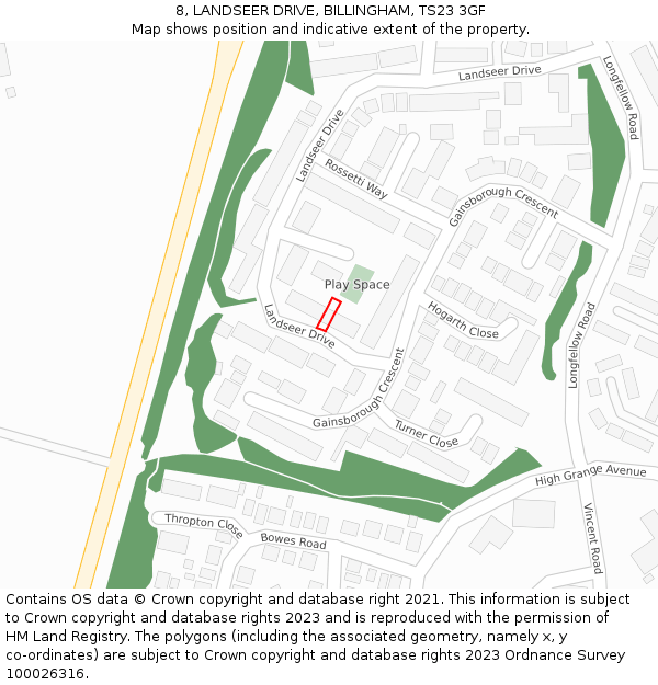 8, LANDSEER DRIVE, BILLINGHAM, TS23 3GF: Location map and indicative extent of plot