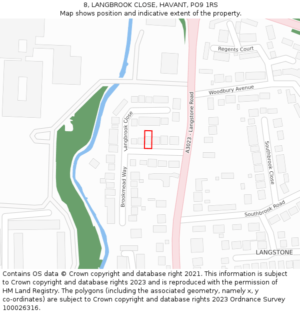 8, LANGBROOK CLOSE, HAVANT, PO9 1RS: Location map and indicative extent of plot