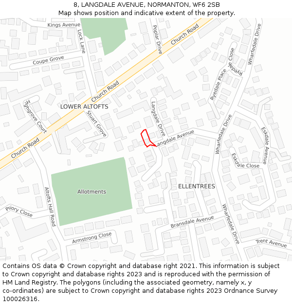 8, LANGDALE AVENUE, NORMANTON, WF6 2SB: Location map and indicative extent of plot