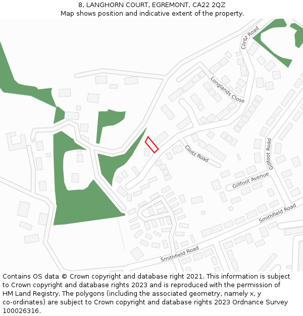 8, LANGHORN COURT, EGREMONT, CA22 2QZ: Location map and indicative extent of plot