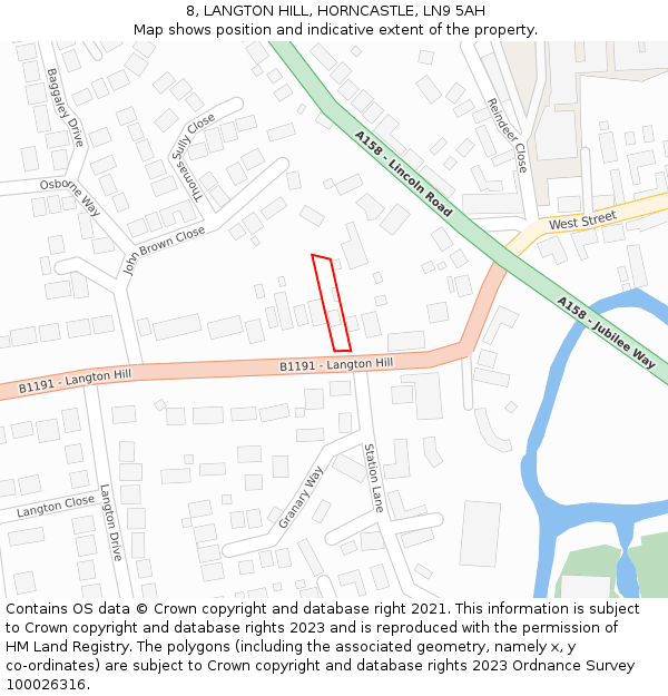 8, LANGTON HILL, HORNCASTLE, LN9 5AH: Location map and indicative extent of plot