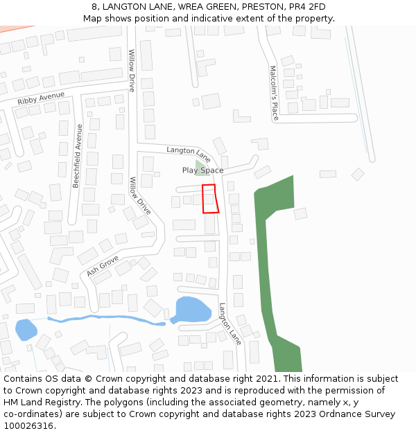 8, LANGTON LANE, WREA GREEN, PRESTON, PR4 2FD: Location map and indicative extent of plot