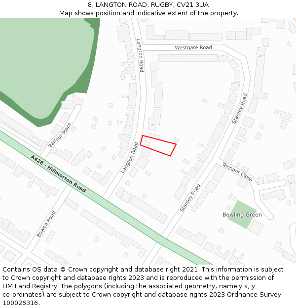 8, LANGTON ROAD, RUGBY, CV21 3UA: Location map and indicative extent of plot