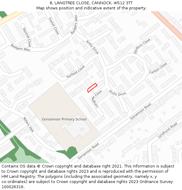 8, LANGTREE CLOSE, CANNOCK, WS12 3TT: Location map and indicative extent of plot