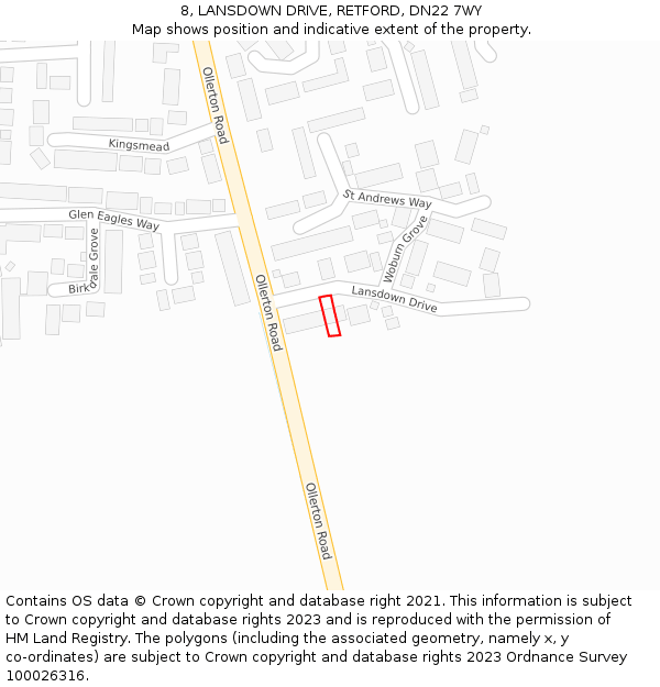 8, LANSDOWN DRIVE, RETFORD, DN22 7WY: Location map and indicative extent of plot