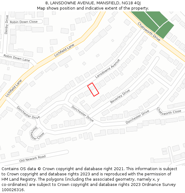 8, LANSDOWNE AVENUE, MANSFIELD, NG18 4QJ: Location map and indicative extent of plot