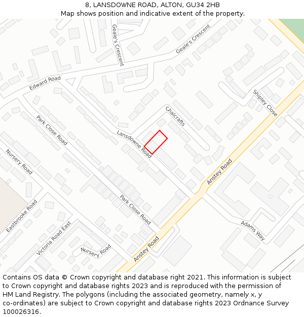 8, LANSDOWNE ROAD, ALTON, GU34 2HB: Location map and indicative extent of plot