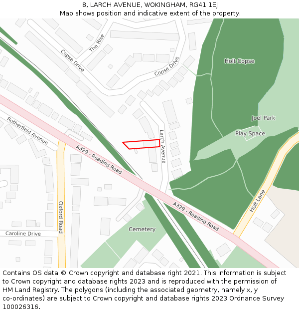 8, LARCH AVENUE, WOKINGHAM, RG41 1EJ: Location map and indicative extent of plot