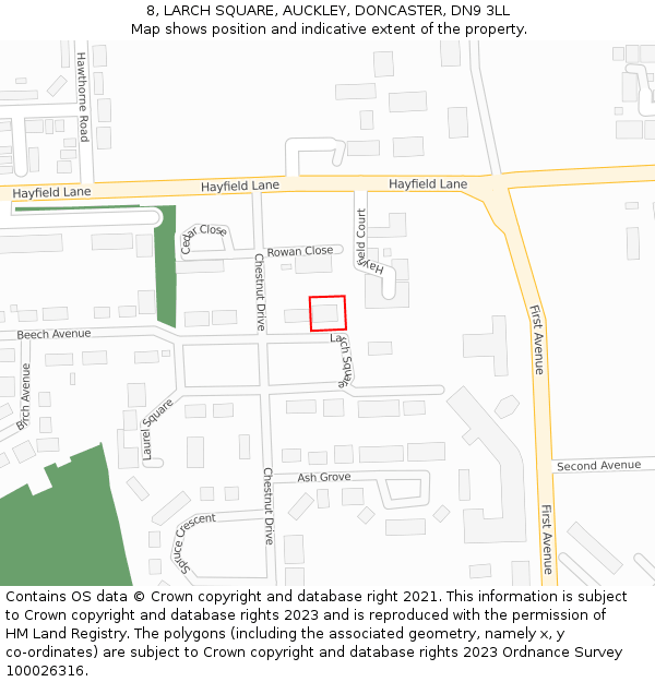 8, LARCH SQUARE, AUCKLEY, DONCASTER, DN9 3LL: Location map and indicative extent of plot