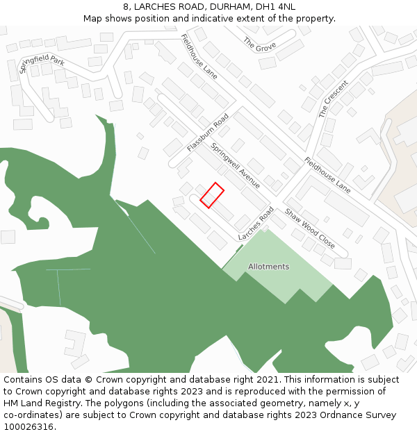 8, LARCHES ROAD, DURHAM, DH1 4NL: Location map and indicative extent of plot