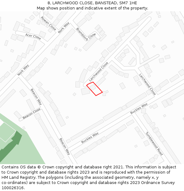 8, LARCHWOOD CLOSE, BANSTEAD, SM7 1HE: Location map and indicative extent of plot