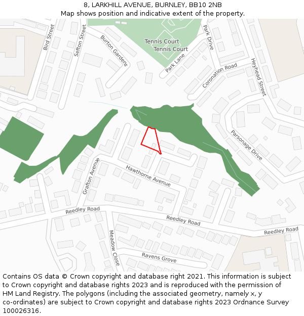 8, LARKHILL AVENUE, BURNLEY, BB10 2NB: Location map and indicative extent of plot