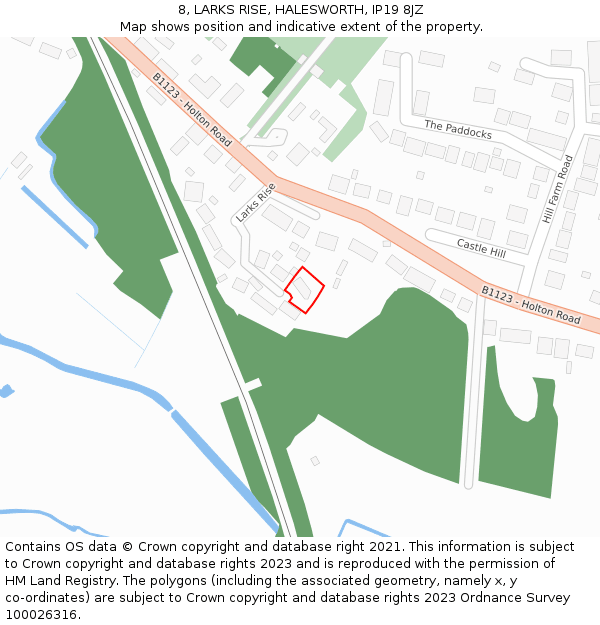 8, LARKS RISE, HALESWORTH, IP19 8JZ: Location map and indicative extent of plot