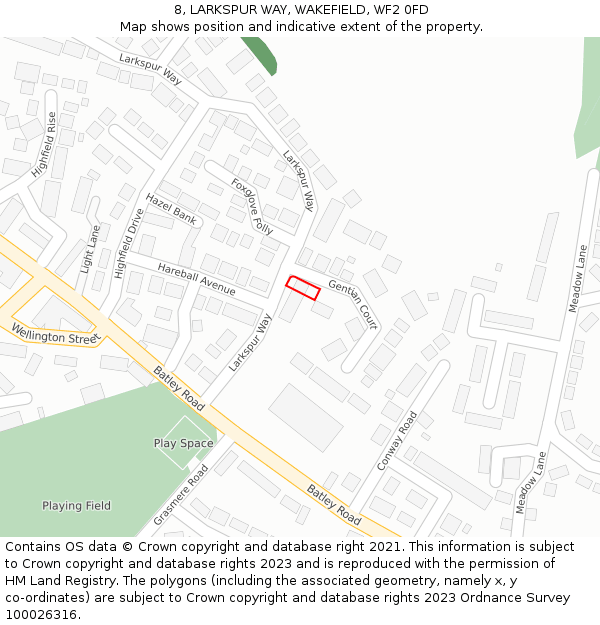 8, LARKSPUR WAY, WAKEFIELD, WF2 0FD: Location map and indicative extent of plot