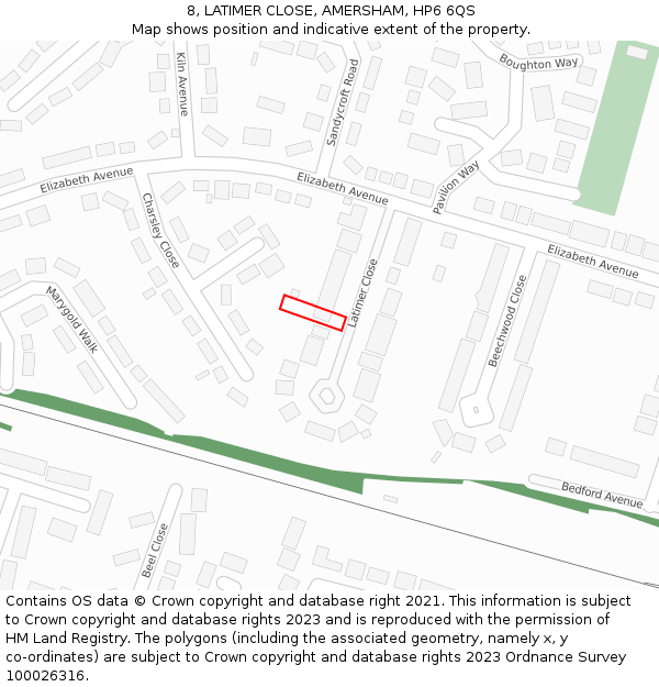 8, LATIMER CLOSE, AMERSHAM, HP6 6QS: Location map and indicative extent of plot