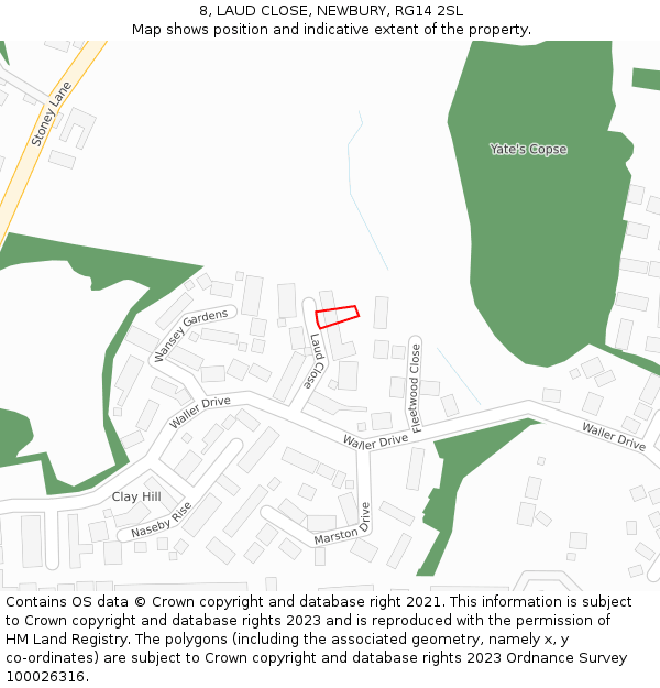 8, LAUD CLOSE, NEWBURY, RG14 2SL: Location map and indicative extent of plot