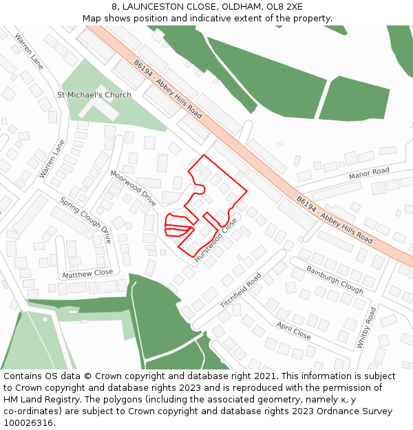 8, LAUNCESTON CLOSE, OLDHAM, OL8 2XE: Location map and indicative extent of plot