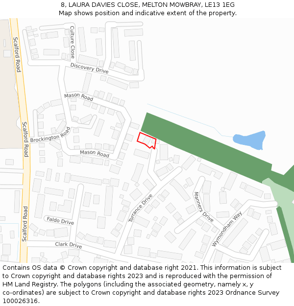 8, LAURA DAVIES CLOSE, MELTON MOWBRAY, LE13 1EG: Location map and indicative extent of plot