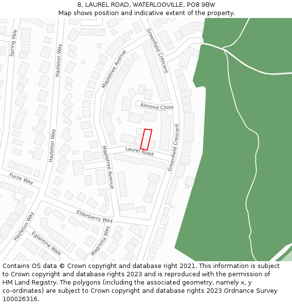 8, LAUREL ROAD, WATERLOOVILLE, PO8 9BW: Location map and indicative extent of plot