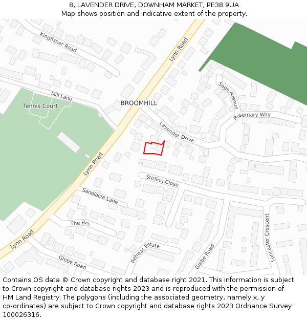 8, LAVENDER DRIVE, DOWNHAM MARKET, PE38 9UA: Location map and indicative extent of plot