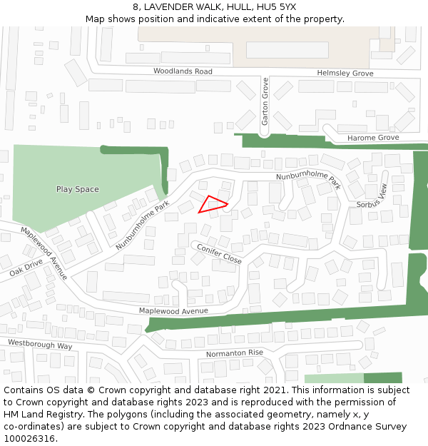 8, LAVENDER WALK, HULL, HU5 5YX: Location map and indicative extent of plot