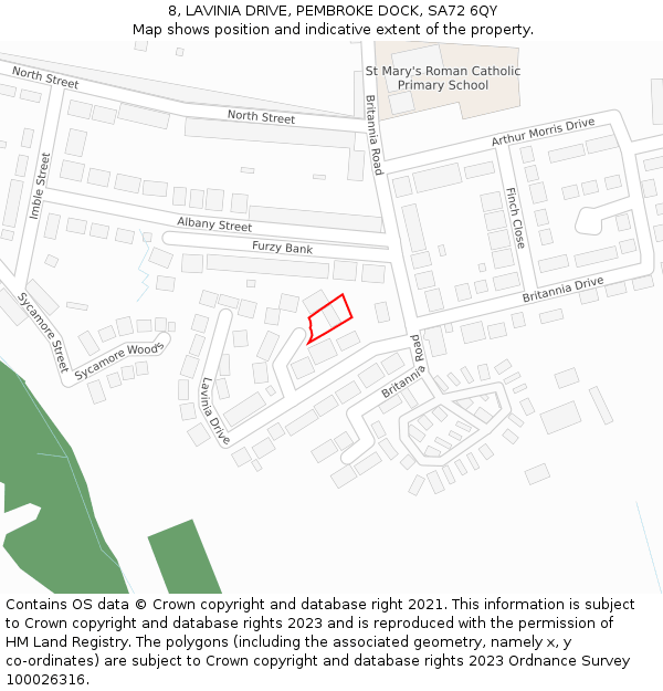 8, LAVINIA DRIVE, PEMBROKE DOCK, SA72 6QY: Location map and indicative extent of plot