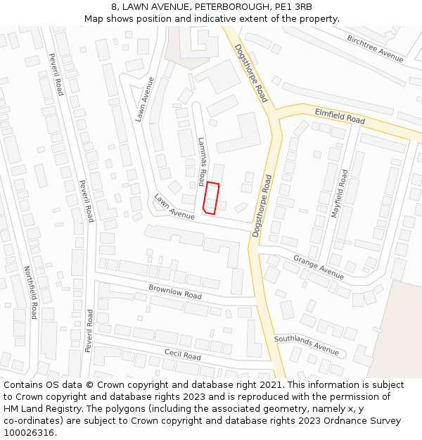 8, LAWN AVENUE, PETERBOROUGH, PE1 3RB: Location map and indicative extent of plot