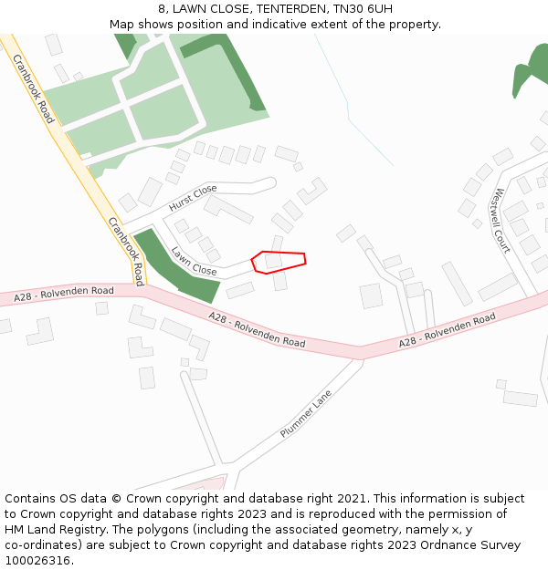 8, LAWN CLOSE, TENTERDEN, TN30 6UH: Location map and indicative extent of plot