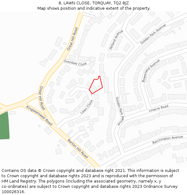 8, LAWN CLOSE, TORQUAY, TQ2 8JZ: Location map and indicative extent of plot