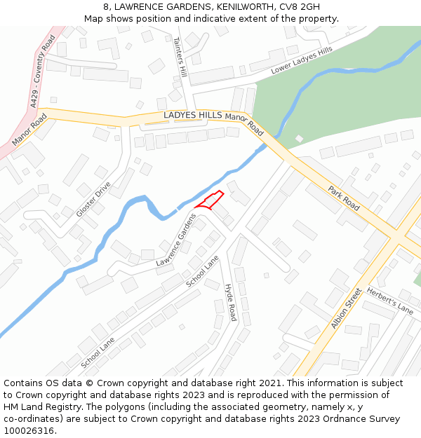 8, LAWRENCE GARDENS, KENILWORTH, CV8 2GH: Location map and indicative extent of plot