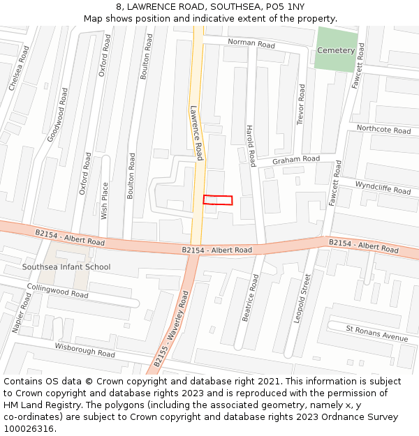 8, LAWRENCE ROAD, SOUTHSEA, PO5 1NY: Location map and indicative extent of plot