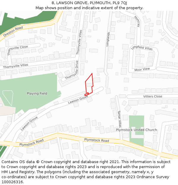 8, LAWSON GROVE, PLYMOUTH, PL9 7QJ: Location map and indicative extent of plot